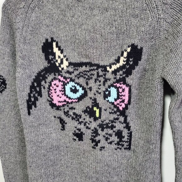 TNA Aritzia Lambswool Knit Pixelated Owl Sweater Cardigan Grey Women's Medium - Picture 11 of 15